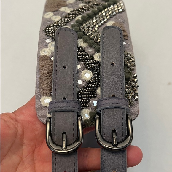 FREE PEOPLE BOHO LEATHER FULL OF DREAMS GRAY WAIST BELT - Picture 5 of 16